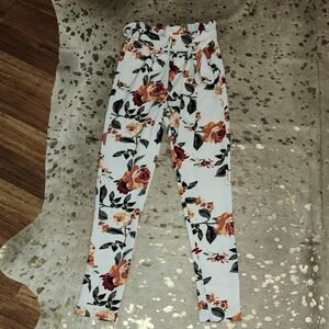 Floral Print Pants with Tie Waist